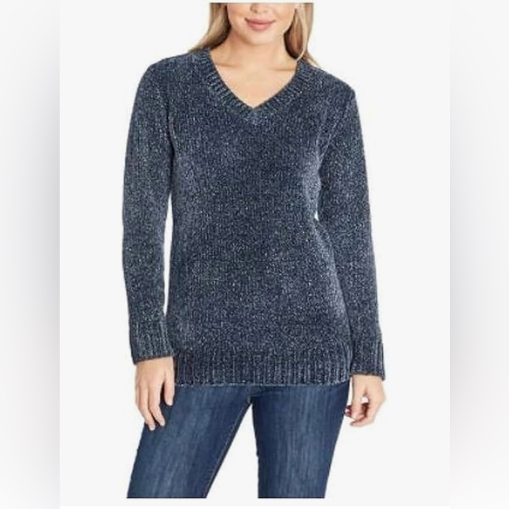 Orvis Women's Chenille V-Neck Sweater - Navy Blue - Small